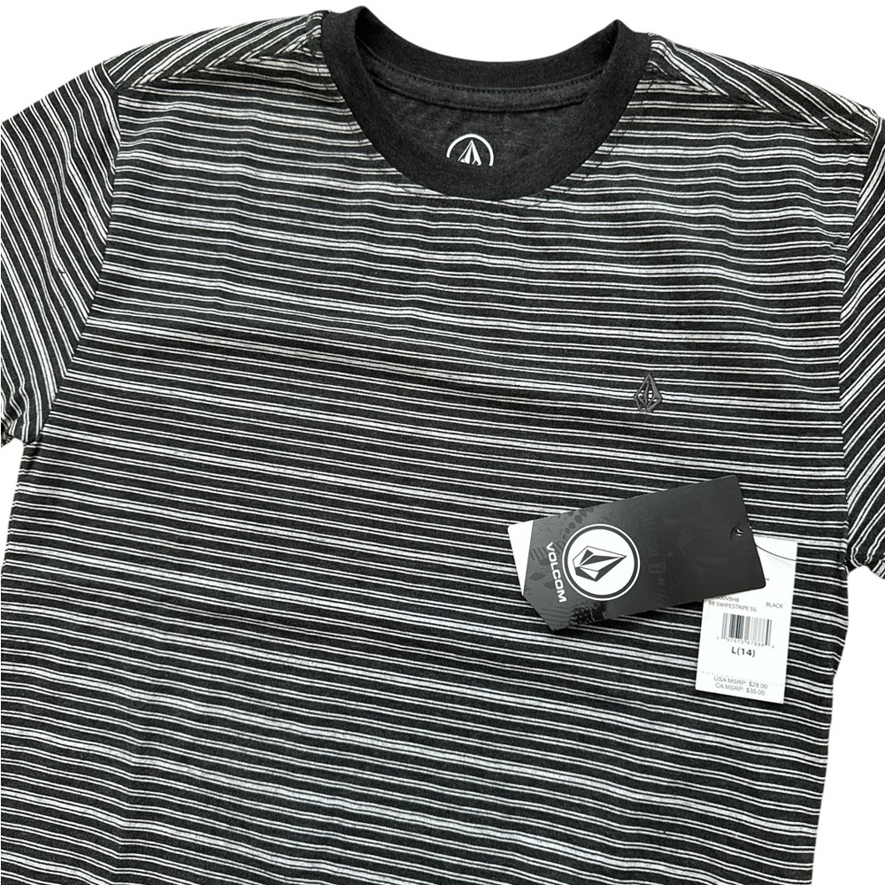 Volcom Youth Boys T-Shirt Size Large (14) Gray & White Stripe NWTS